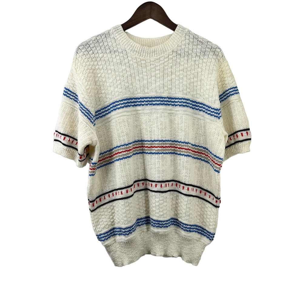 Vintage Hand Knit Sweater White Short Sleeves Soft Cottage Core Women's